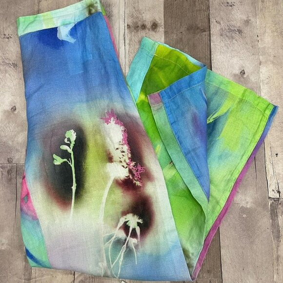 120% Lino Linen Floral Wide-Leg Pull-On Pants Size 44 / US M Summer Resort Beach - Picture 14 of 15